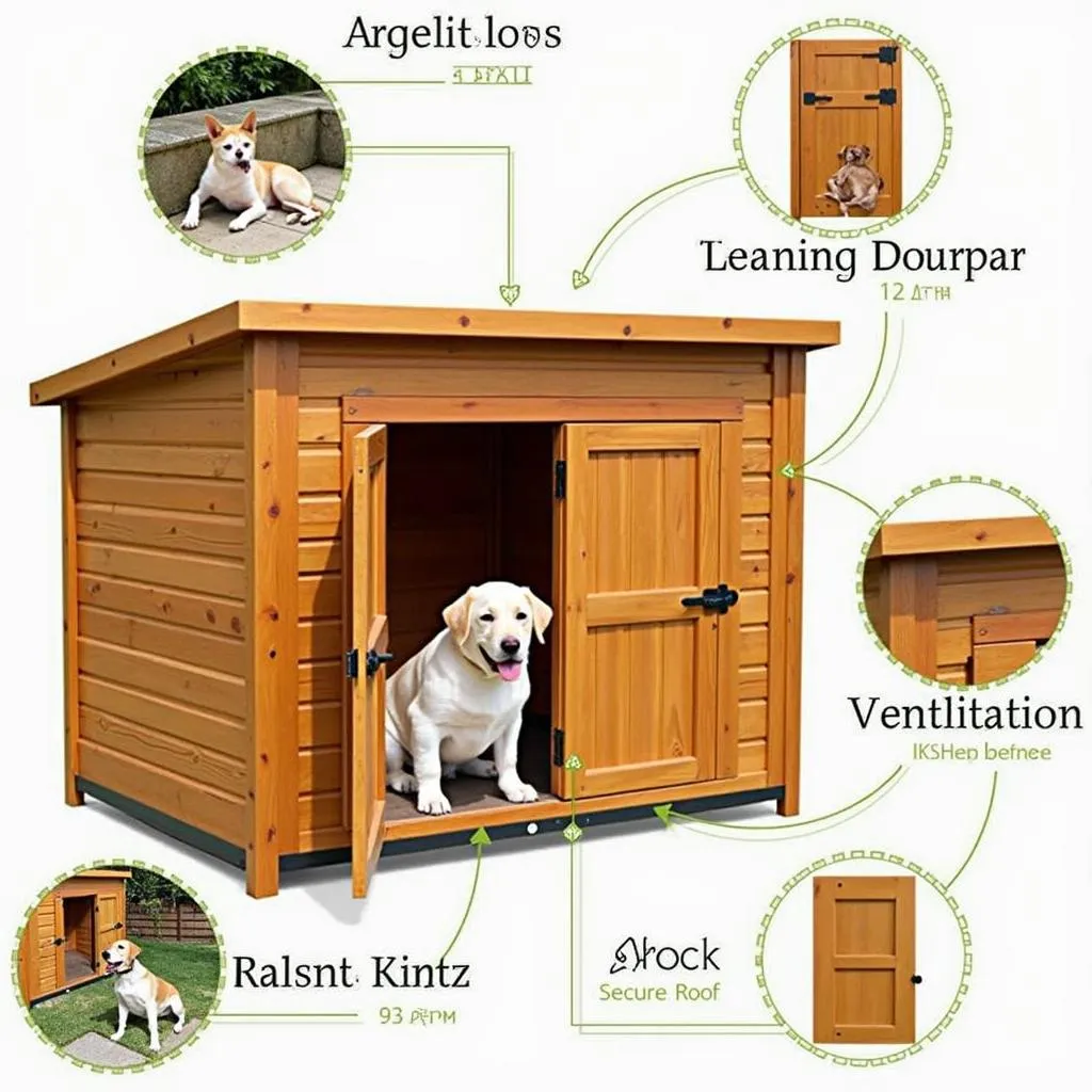 Large Wooden Dog Kennel Outdoor for Backyard, Pet House with Raised Floor, Ventilation, Door and Roof