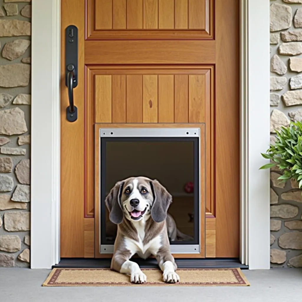 Large dog door with wood frame