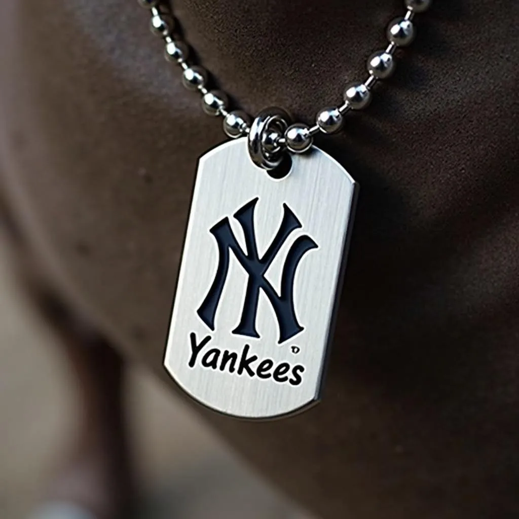 Yankees dog tag featuring the iconic "NY" logo on a stainless steel tag