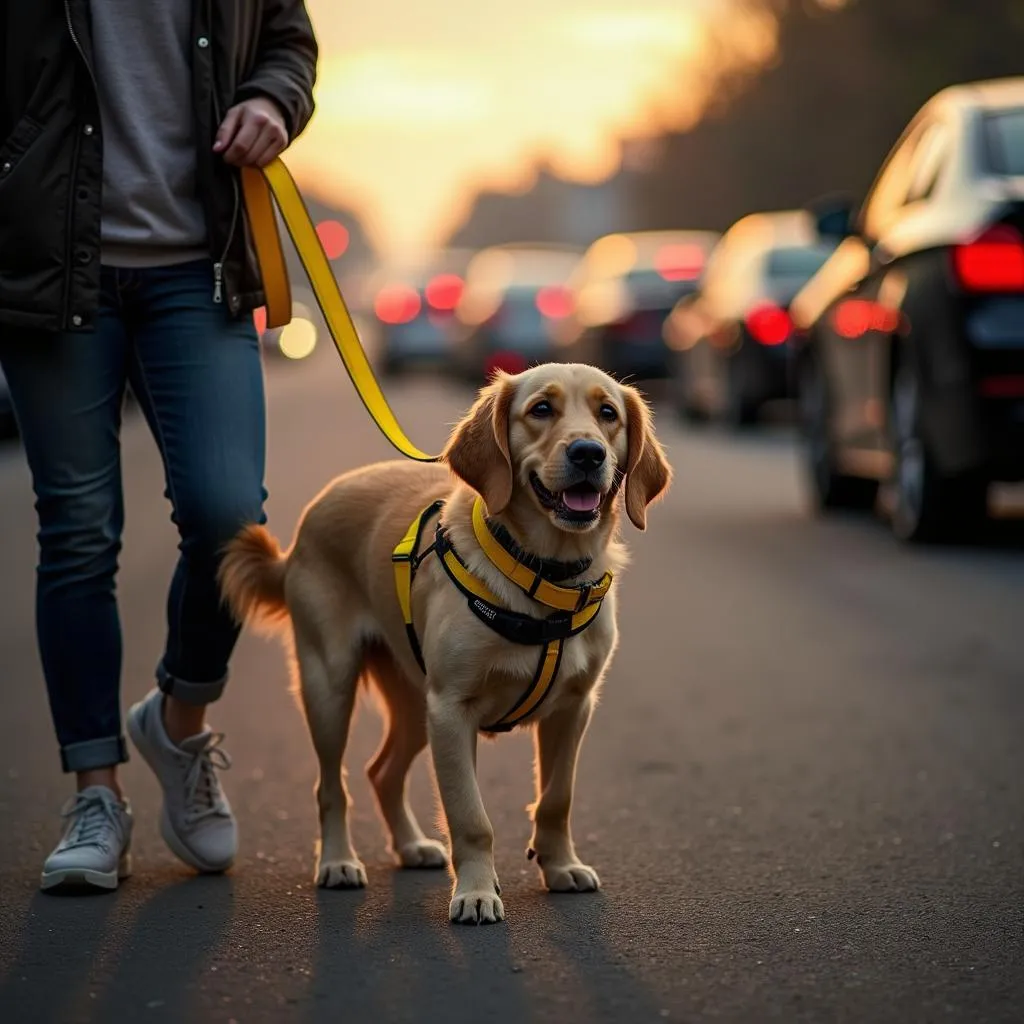 Yellow dog leash for improved visibility and safety